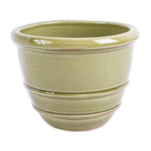 Load image into Gallery viewer, Glazed Green Ceramic Flower Pot from Mexico - Classic Olive | NOVICA