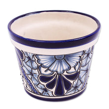 Load image into Gallery viewer, Hand Painted Cobalt Flower Pot (4.7 Inch Diameter) - Cobalt Garden | NOVICA