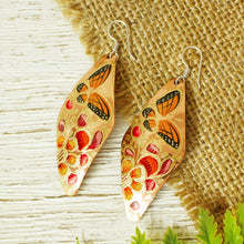 Load image into Gallery viewer, Hand Painted Copper Butterfly Dangle Earrings from Mexico - Butterflies and Petunias | NOVICA