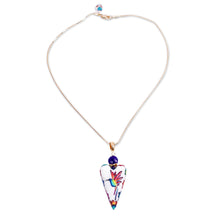 Load image into Gallery viewer, Heart-Shaped Marble Pendant Necklace - Rainbow Hummingbird | NOVICA