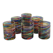 Load image into Gallery viewer, Multicolored Swirl Rocks Glasses from Mexico (Set of 6) - Spiral Crayons | NOVICA