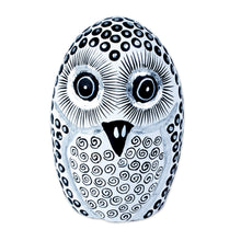 Load image into Gallery viewer, Signed Black and White Owl Alebrije Figure from Oaxaca - Oviform Owl in Black and White | NOVICA