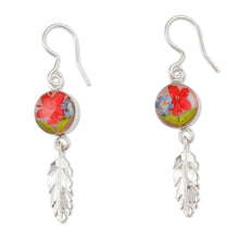 Load image into Gallery viewer, Sterling Silver and Dried Flower Dangle Earrings from Mexico - Anahuac Red | NOVICA