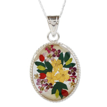 Load image into Gallery viewer, Old Fashioned Pendant Necklace with Flowers in Resin - Antique Daffodils | NOVICA