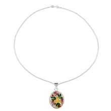 Load image into Gallery viewer, Old Fashioned Pendant Necklace with Flowers in Resin - Antique Daffodils | NOVICA