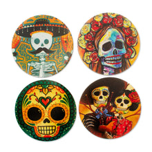 Load image into Gallery viewer, Decoupage coasters - Day of the Dead in Mexico (set of 4) | NOVICA