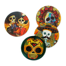 Load image into Gallery viewer, Decoupage coasters - Day of the Dead in Mexico (set of 4) | NOVICA
