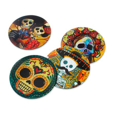 Load image into Gallery viewer, Decoupage coasters - Day of the Dead in Mexico (set of 4) | NOVICA