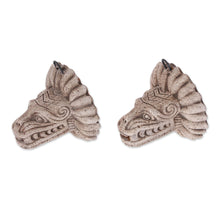 Load image into Gallery viewer, Aztec Museum Replica Archaeological Ceramic Wall Art (pair) - Feathers and Fangs | NOVICA