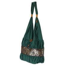 Load image into Gallery viewer, Elephant Embroidery Shoulder Bag - Emerald Thai | NOVICA
