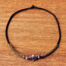 Load image into Gallery viewer, Artisan Crafted Brass Beaded Amethyst Necklace - Lilac Orchids | NOVICA