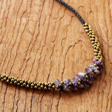 Load image into Gallery viewer, Artisan Crafted Brass Beaded Amethyst Necklace - Lilac Orchids | NOVICA