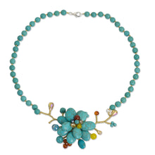 Load image into Gallery viewer, Handcrafted Floral Quartz and Carnelian Necklace - Amsonia in Bloom | NOVICA