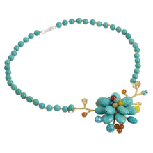 Load image into Gallery viewer, Handcrafted Floral Quartz and Carnelian Necklace - Amsonia in Bloom | NOVICA