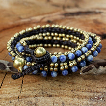 Load image into Gallery viewer, Hand Knotted Thai Sodalite Bracelet with Brass Beads - Happiness and Joy | NOVICA