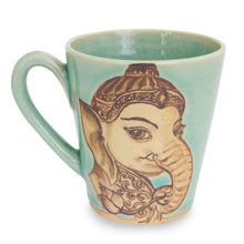 Load image into Gallery viewer, Aqua Celadon Ceramic Mug with Handpainted Ganesh - Baby Ganesh | NOVICA