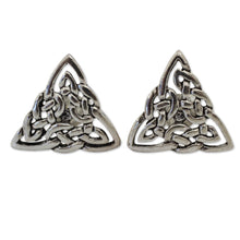 Load image into Gallery viewer, Celtic Triangle Knot Button Earrings in Sterling Silver - Celtic Triangle | NOVICA