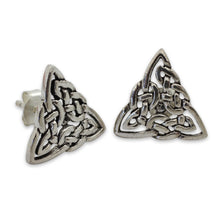 Load image into Gallery viewer, Celtic Triangle Knot Button Earrings in Sterling Silver - Celtic Triangle | NOVICA