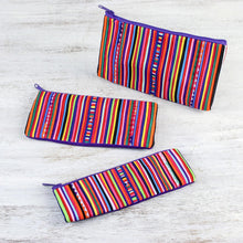 Load image into Gallery viewer, Purple Striped Makeup Cases from Thailand - Purple Lisu Chic | NOVICA
