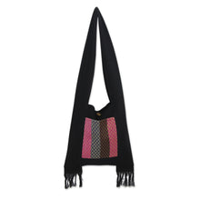 Load image into Gallery viewer, Handwoven Thai Style Black Cotton Shoulder Bag - Thai Beauty | NOVICA