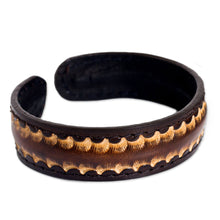 Load image into Gallery viewer, Dark Brown Leather Cuff Bracelet for Men from Thailand - Dark Warrior | NOVICA