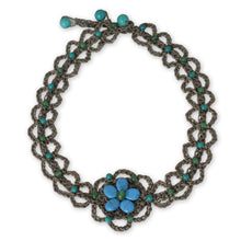 Load image into Gallery viewer, Turquoise-colored Gems on Hand Crocheted Necklace - Blossoming Blue Stargazer | NOVICA