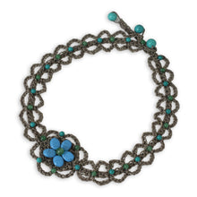 Load image into Gallery viewer, Turquoise-colored Gems on Hand Crocheted Necklace - Blossoming Blue Stargazer | NOVICA