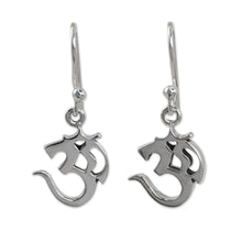 Load image into Gallery viewer, Small Sterling Silver Dangle Earrings with Om Symbol - Spirit Om | NOVICA