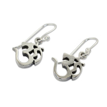 Load image into Gallery viewer, Small Sterling Silver Dangle Earrings with Om Symbol - Spirit Om | NOVICA