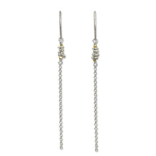 Load image into Gallery viewer, Long Chain Dangle Earrings in Sterling with Gold Accents - Rain Chain | NOVICA