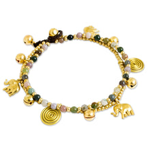 Load image into Gallery viewer, Colorful Thai Agate Bell Anklet with Brass Beads and Charms - Elephant Bells | NOVICA