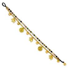 Load image into Gallery viewer, Colorful Thai Agate Bell Anklet with Brass Beads and Charms - Elephant Bells | NOVICA