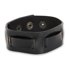 Load image into Gallery viewer, Men's Black Leather Wristband Bracelet Crafted by Hand - Journey in Black | NOVICA
