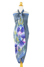 Load image into Gallery viewer, 100% Silk Sarong with Hand-printed Batik Thai Blue Orchids - Twilight Cattleya | NOVICA