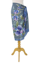 Load image into Gallery viewer, 100% Silk Sarong with Hand-printed Batik Thai Blue Orchids - Twilight Cattleya | NOVICA