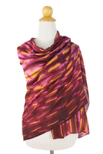 Load image into Gallery viewer, Hand Woven Red Pink and Yellow Tie Dyed Silk Shawl - Mekong River | NOVICA