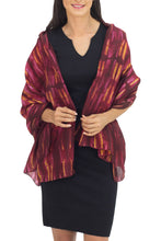 Load image into Gallery viewer, Hand Woven Red Pink and Yellow Tie Dyed Silk Shawl - Mekong River | NOVICA