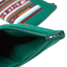 Load image into Gallery viewer, Thai Hill Tribe Applique on 2 Cotton Blend Cosmetic Bags - Exotic Lisu in Green | NOVICA