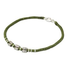 Load image into Gallery viewer, 950 Silver Accent Wristband Bracelet from Thailand - Bamboo Bracelet in Olive | NOVICA