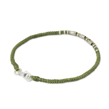 Load image into Gallery viewer, 950 Silver Accent Wristband Bracelet from Thailand - Bamboo Bracelet in Olive | NOVICA