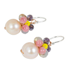 Load image into Gallery viewer, Pink Cultured Pearl Dangle Earrings with Butterfly Motif - Butterfly Party in Pink | NOVICA