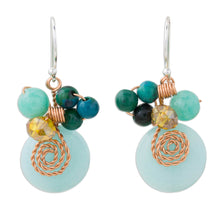 Load image into Gallery viewer, Serpentine Quartz and Glass Bead Dangle Earrings with Copper - Moonlight Garden in Aqua | NOVICA
