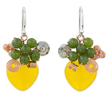 Load image into Gallery viewer, Heart Shaped Yellow Quartz and Glass Bead Dangle Earrings - Love Garden in Yellow | NOVICA