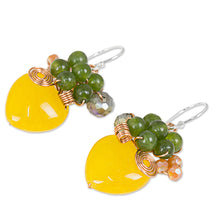 Load image into Gallery viewer, Heart Shaped Yellow Quartz and Glass Bead Dangle Earrings - Love Garden in Yellow | NOVICA