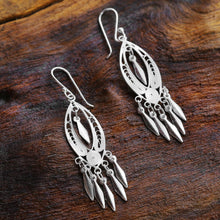 Load image into Gallery viewer, Sterling Silver Filigree Chandelier Earrings from Thailand - Shining Spears | NOVICA