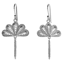 Load image into Gallery viewer, Sterling Silver Filigree Dangle Earrings from Thailand - Peacock Fans | NOVICA