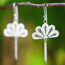 Load image into Gallery viewer, Sterling Silver Filigree Dangle Earrings from Thailand - Peacock Fans | NOVICA