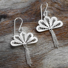 Load image into Gallery viewer, Sterling Silver Filigree Dangle Earrings from Thailand - Peacock Fans | NOVICA