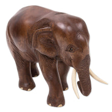 Load image into Gallery viewer, Hand Made Wood Elephant Sculpture from Thailand - Relaxed Elephant | NOVICA