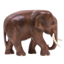 Load image into Gallery viewer, Hand Made Wood Elephant Sculpture from Thailand - Relaxed Elephant | NOVICA